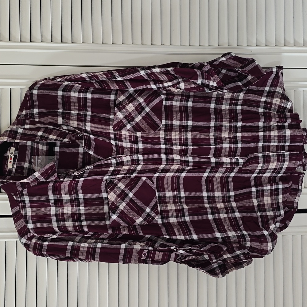 Plaid Button-Down Shirt in Burgundy and White